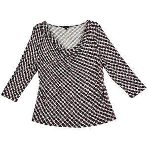Talbots~Woman Size L Petite~Multicolor Geometrick 3/4 Sleeve Pullover Top Blouse